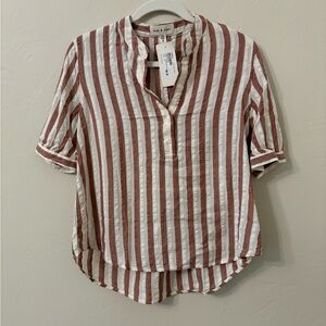 Cloth & Stone Brown and White Striped Button-Down Shirt